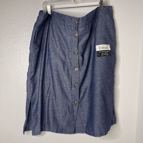 Dash Women's Size 2X Linen Rayon Tetron Button Front Skirt Denim Blue New - Picture 2 of 7